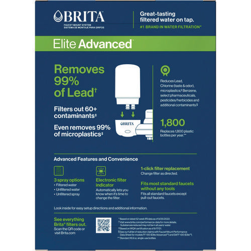Image of Brita® Water Faucet Mount Filtration System with 1 Elite Advanced Replacement Filter, White, 4/Carton