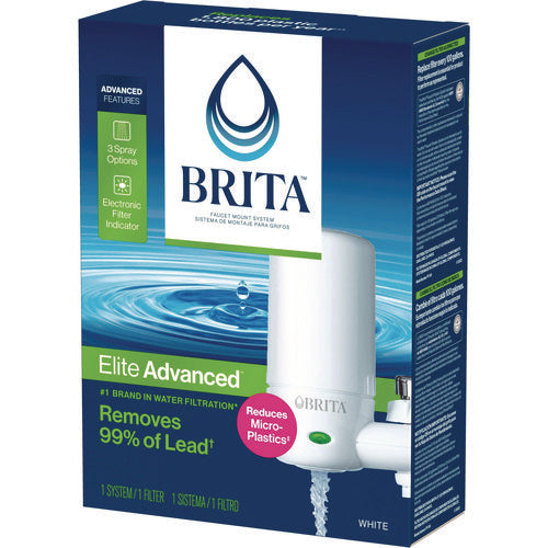 Image of Brita® Water Faucet Mount Filtration System with 1 Elite Advanced Replacement Filter, White, 4/Carton