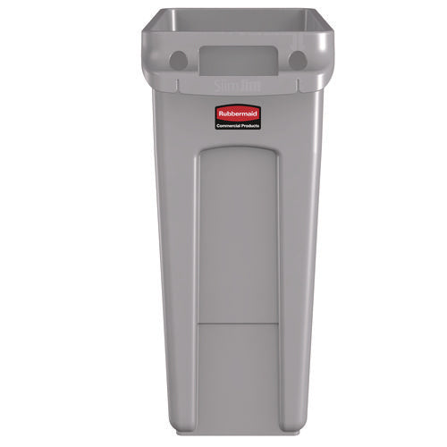 Image of Rubbermaid® Commercial Slim Jim Waste Container with Handles, 16 gal, Plastic, Light Gray