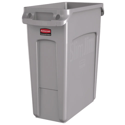 Image of Rubbermaid® Commercial Slim Jim Waste Container with Handles, 16 gal, Plastic, Light Gray
