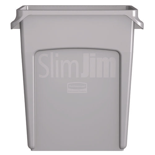 Image of Rubbermaid® Commercial Slim Jim Waste Container with Handles, 16 gal, Plastic, Light Gray