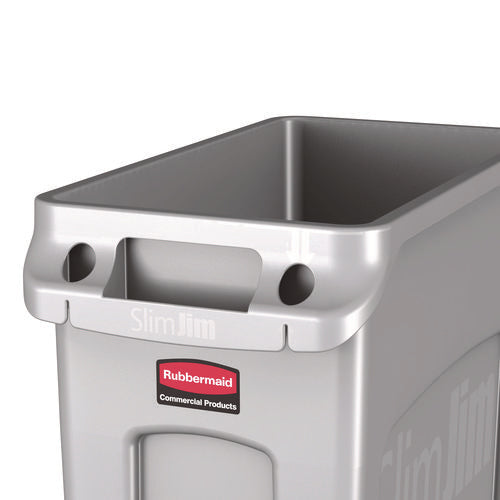 Image of Rubbermaid® Commercial Slim Jim Waste Container with Handles, 16 gal, Plastic, Light Gray