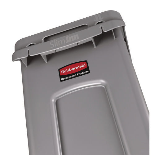 Image of Rubbermaid® Commercial Slim Jim Waste Container with Handles, 16 gal, Plastic, Light Gray