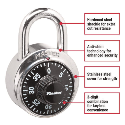 Image of Master Lock® Combination Lock, Stainless Steel, 1.87" Wide, Silver/Black, 2/Pack