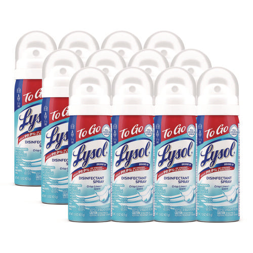 Image of LYSOL® Brand Disinfectant Spray To Go, Crisp Linen Scent, 1.5 oz Aerosol Spray, 12/Carton