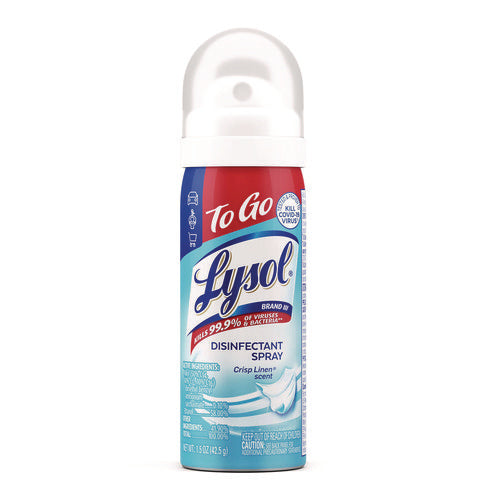 Image of LYSOL® Brand Disinfectant Spray To Go, Crisp Linen Scent, 1.5 oz Aerosol Spray, 12/Carton