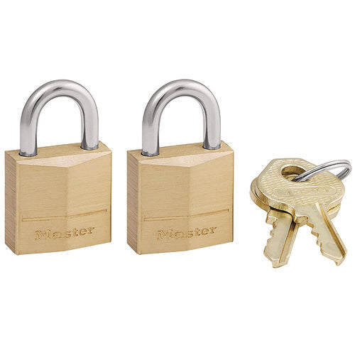 Image of Master Lock® Three-Pin Brass Tumbler Locks, 0.75" Wide, 2 Locks and 2 Keys, 2/Pack