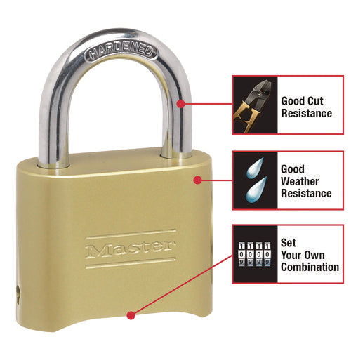 Image of Master Lock® Resettable Combination Padlock, 2" Wide, Brass