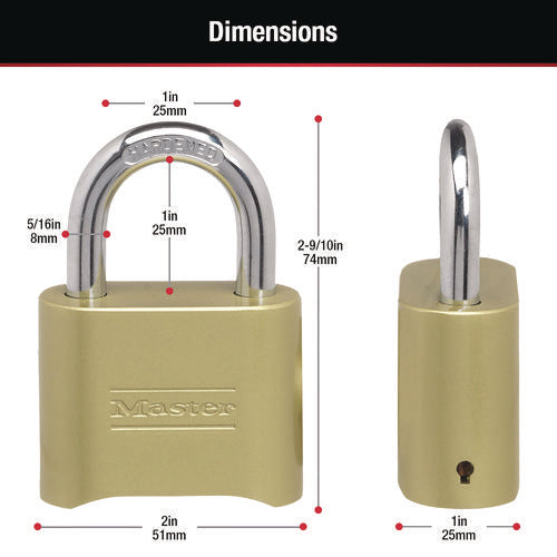 Image of Master Lock® Resettable Combination Padlock, 2" Wide, Brass