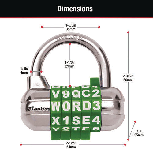 Image of Master Lock® Password Plus Combination Lock, Hardened Steel Shackle, 2.5" Wide, Chrome/Assorted