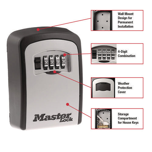 Image of Master Lock® Locking Combination 5 Key Steel Box, 3.25" Wide, Black/Silver