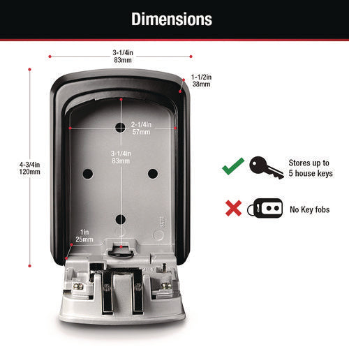 Image of Master Lock® Locking Combination 5 Key Steel Box, 3.25" Wide, Black/Silver