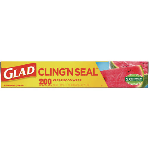 Image of Glad® Cling'N Seal Plastic Food Wrap, 200 sq ft, 12 Rolls/Carton