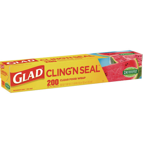Image of Glad® Cling'N Seal Plastic Food Wrap, 200 sq ft, 12 Rolls/Carton