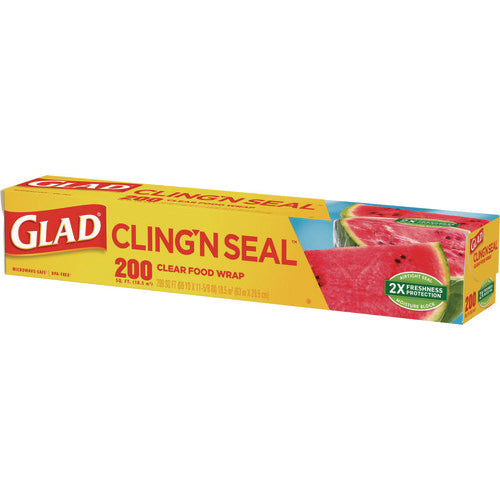 Image of Glad® Cling'N Seal Plastic Food Wrap, 200 sq ft, 12 Rolls/Carton