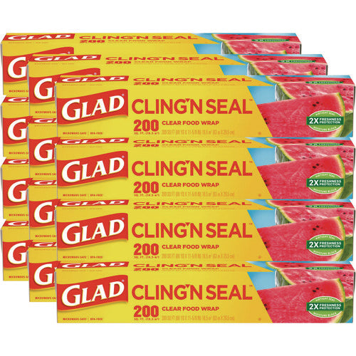 Image of Glad® Cling'N Seal Plastic Food Wrap, 200 sq ft, 12 Rolls/Carton