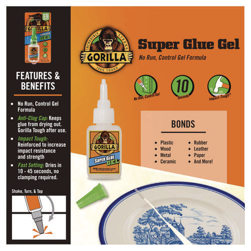 Image of Gorilla® Super Glue Gel, 0.88 oz, Dries Clear