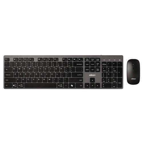 Image of Adesso WKB-7300 Wireless Keyboard and Mouse, 2.4 GHz Frequency/30 ft Wireless Range, Gray/Black