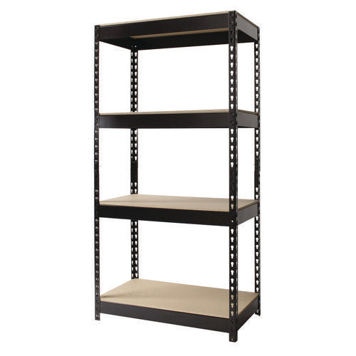 Image of Alera® Steel Shelving Unit with Particleboard Shelves, Four-Shelf, 30w x 16d x 60h, Steel, Black