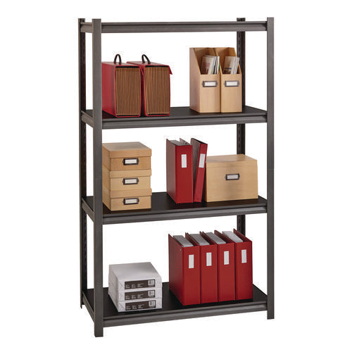 Image of Alera® Steel Shelving Unit with Laminate Shelves, Four-Shelf, 36w x 18d x 60h, Steel, Black/Gun Metal Gray