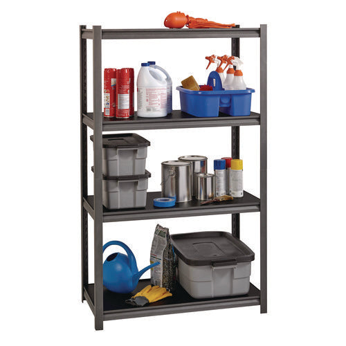 Image of Alera® Steel Shelving Unit with Laminate Shelves, Four-Shelf, 36w x 18d x 60h, Steel, Black/Gun Metal Gray