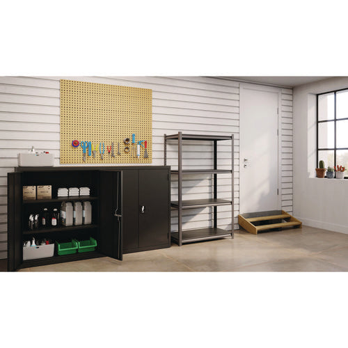 Image of Alera® Steel Shelving Unit with Laminate Shelves, Four-Shelf, 36w x 18d x 60h, Steel, Black/Gun Metal Gray