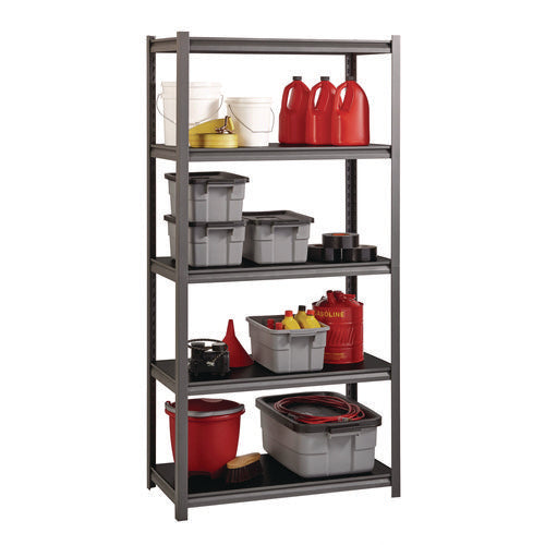 Image of Alera® Steel Shelving Unit with Laminate Shelves, Five-Shelf, 36w x 18d x 72h, Steel, Black/Gun Metal Gray