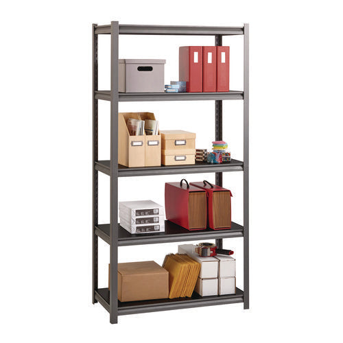 Image of Alera® Steel Shelving Unit with Laminate Shelves, Five-Shelf, 36w x 18d x 72h, Steel, Black/Gun Metal Gray