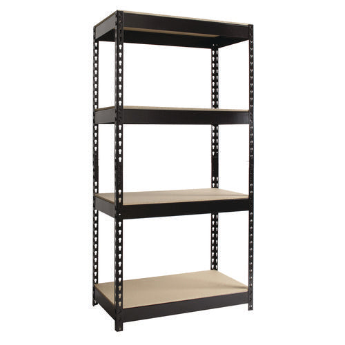 Image of Alera® Steel Shelving Unit with Particleboard Shelves, Four-Shelf, 30w x 16d x 60h, Steel, Black