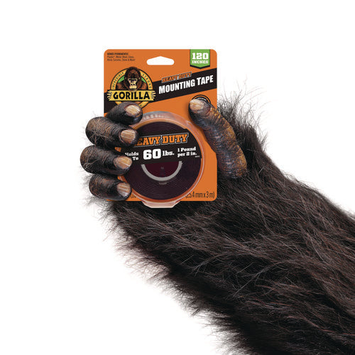 Image of Gorilla® Heavy Duty Mounting Tape, Permanent, Holds Up to 60 lb (1 lb per 2 in), 1 x 120, Black