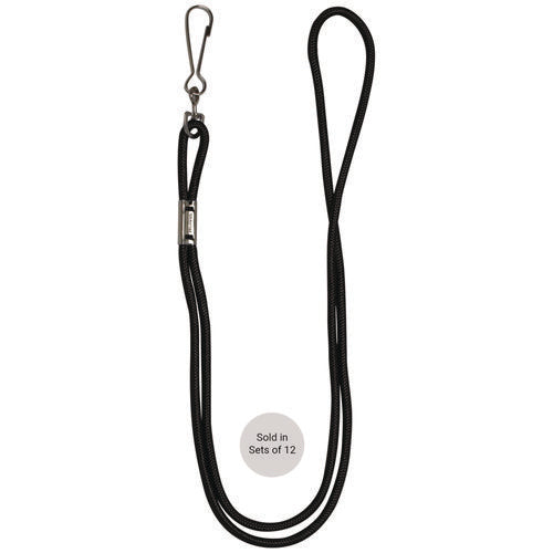 Image of Champion Sports Lanyard, Metal J-Hook Fastener, 20" Long, Black, 12/Pack