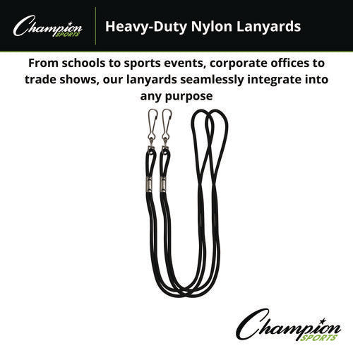 Image of Champion Sports Lanyard, Metal J-Hook Fastener, 20" Long, Black, 12/Pack
