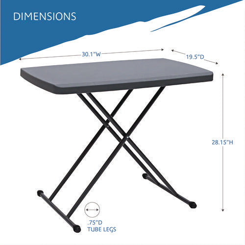 Image of Iceberg IndestrucTable Classic Personal Folding Table, 30" x 20" x 25" to 28", Charcoal