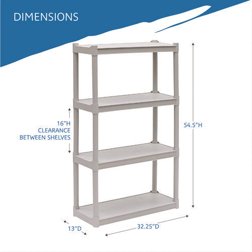 Image of Iceberg Rough n Ready Open Storage System, Four-Shelf, Injection-Molded Polypropylene, 32w x 13d x 54h, Platinum