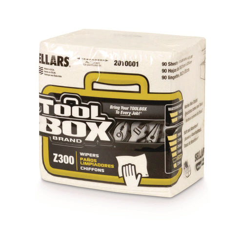 Image of TOOLBOX® Z300 Quarterfold Wipers, 1-Ply, 11.87 x 13, White, 12/Carton