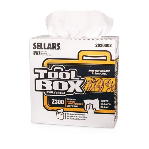 Image of TOOLBOX® Z300 Pop-Up Wipers, 1-Ply, 8.5 x 16.5, White, 8/Carton