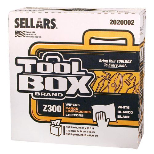 Image of TOOLBOX® Z300 Pop-Up Wipers, 1-Ply, 8.5 x 16.5, White, 8/Carton