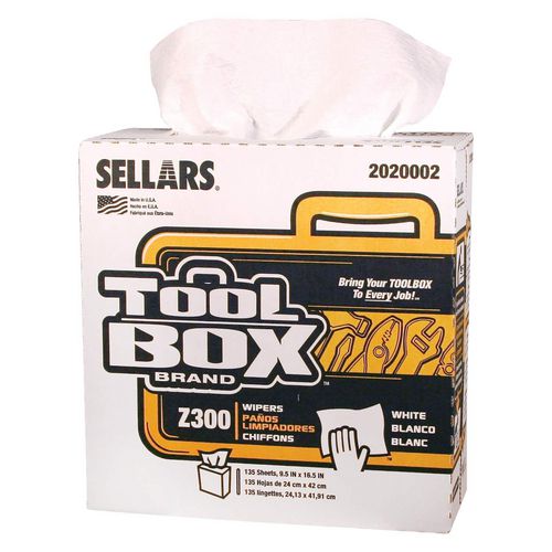 Image of TOOLBOX® Z300 Pop-Up Wipers, 1-Ply, 8.5 x 16.5, White, 8/Carton