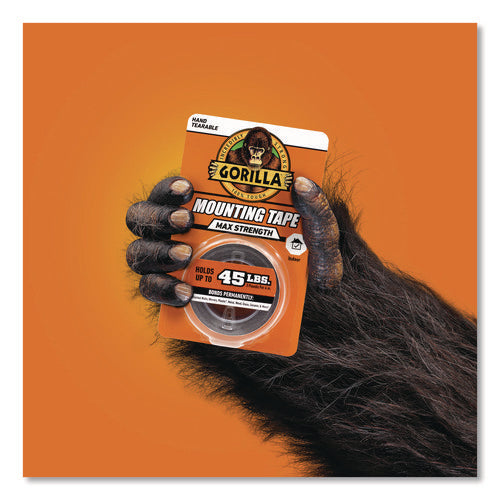 Image of Gorilla® Max Strength Mounting Tape, Permanent, Holds Up to 45 lb (3 lbs per 4 in), 1 x 60, Black