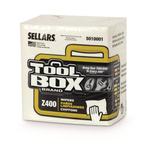 Image of TOOLBOX® Z400 Quarterfold Wipers, 1-Ply, 11.87 x 13, White, 12/Carton