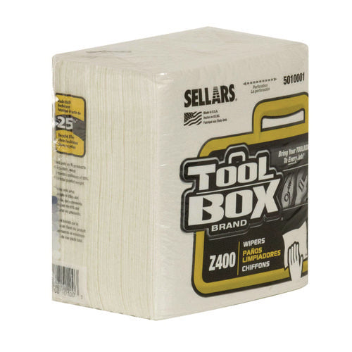 Image of TOOLBOX® Z400 Quarterfold Wipers, 1-Ply, 11.87 x 13, White, 12/Carton