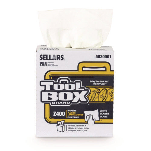Image of TOOLBOX® Z400 Interfold Pop-Up Wipers, 1-Ply, 8.5 x 16.5, White, 8/Carton