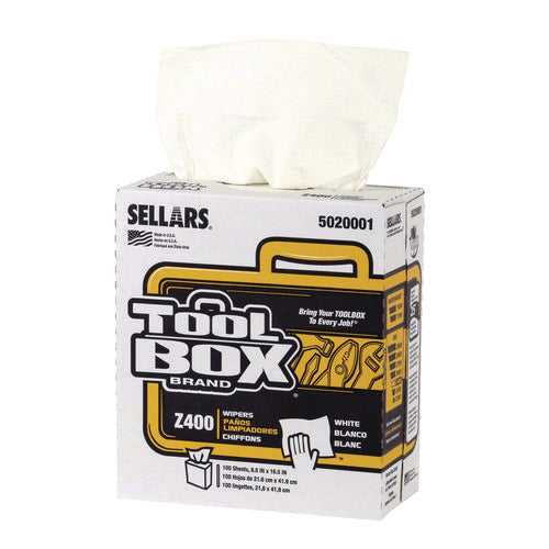 Image of TOOLBOX® Z400 Interfold Pop-Up Wipers, 1-Ply, 8.5 x 16.5, White, 8/Carton