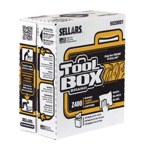 Image of TOOLBOX® Z400 Interfold Pop-Up Wipers, 1-Ply, 8.5 x 16.5, White, 8/Carton