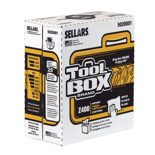 Image of TOOLBOX® Z400 Interfold Pop-Up Wipers, 1-Ply, 8.5 x 16.5, White, 8/Carton