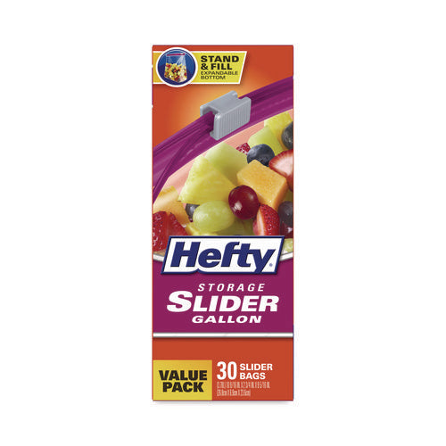 Image of Hefty® Slider Stand and Fill Food Storage Bags, Gallon, 10.56" x 11", Clear, 30 Bags/Box, 9 Boxes/Carton