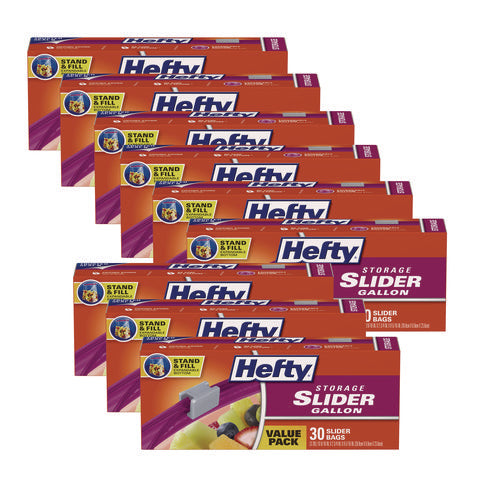 Image of Hefty® Slider Stand and Fill Food Storage Bags, Gallon, 10.56" x 11", Clear, 30 Bags/Box, 9 Boxes/Carton
