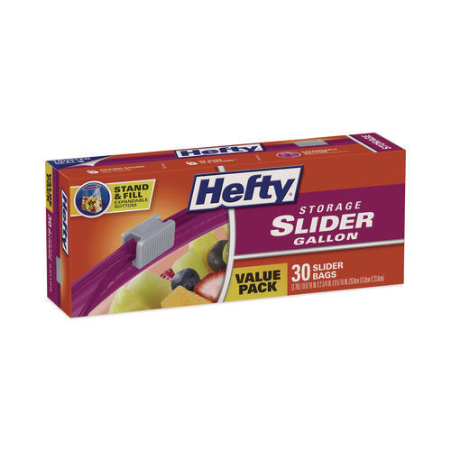 Image of Hefty® Slider Stand and Fill Food Storage Bags, Gallon, 10.56" x 11", Clear, 30 Bags/Box, 9 Boxes/Carton