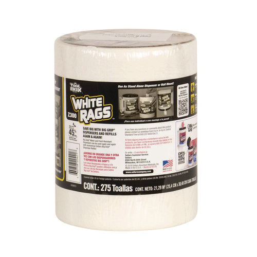 Image of TOOLBOX® Z300 Wipers Big Grip Refill, 1-Ply, 10 x 12, White, 6/Carton
