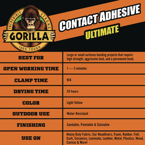Image of Gorilla® Contact Adhesive Ultimate, 12.2 oz Aerosol Spray, Dries Light Yellow
